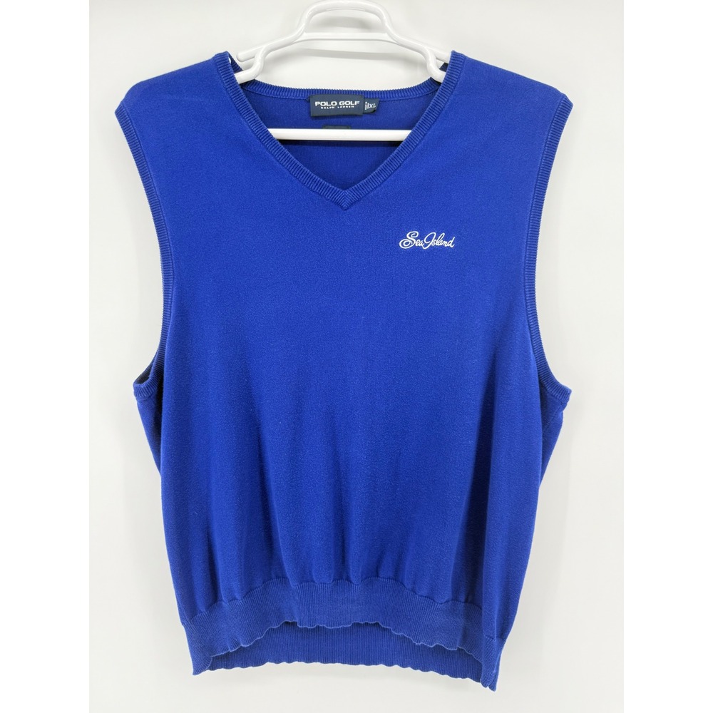 Polo Golf Ralph Lauren Sea Island Blue Cotton Sleeveless V-Neck Vest‎ XL